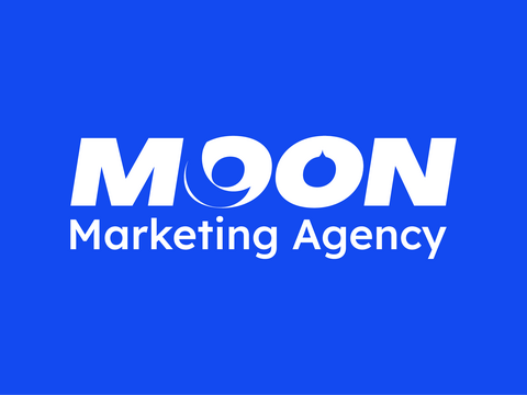 The logo of Moon Marketing Agency with a blue background and white text.